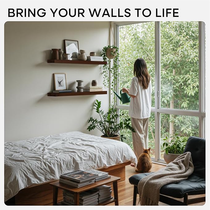 Homeforia 48 inch Walnut Floating Shelf, High End Solid Real Wood Large 48inch Floating Shelves for Wall, Dark Brown 48 inches Long Floating Shelves, Heavy Duty Bracket, 48 X 6.5 X 1.75 inch, Set of 3