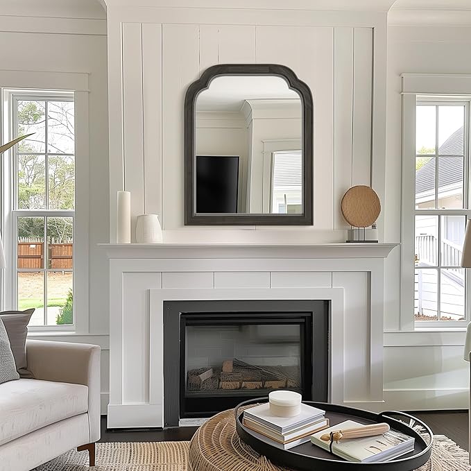 HOMECOOKIN Wood Bathroom Mirrors for Wall Mounted, 16" x 20" Rustic Wood Frame Wall Mirrors Decorative for Living Room or Bedroom Vanity Mirror (Black) B