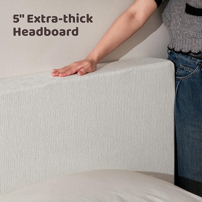 RECCI Cloud Upholstered King Bed Frame with Headboard, 5 Inch Foam Padded Platform, No Box Spring, Easy Assembly (Off-White)