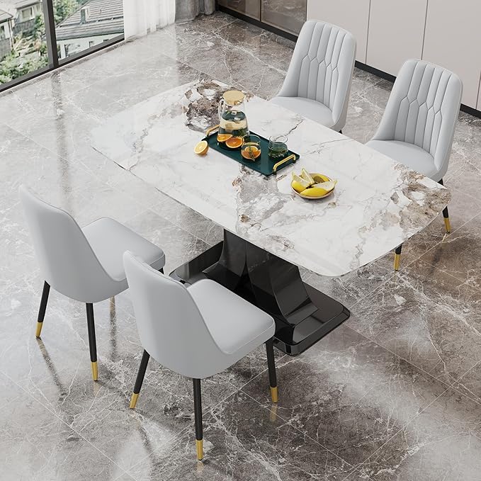 Dining Chairs Set of 2，Modern Dining Chairs, Equipped with PU Leather Backrest Cushions and Black Metal Legs, Suitable for Restaurants, Kitchens, and Dining Room Chairs