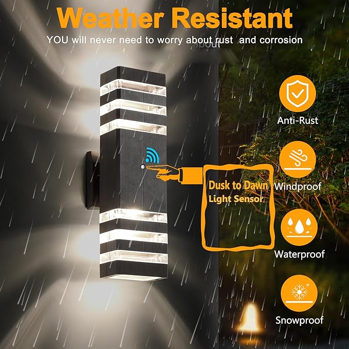 Dusk to Dawn Outdoor Light Fixture 4 Pack, 14W IP65 3000K 1100LM Warm White Outdoor Wall Lights, up and Down Lights Outdoor, Aluminum Waterproof Outside Lights for House Porch Patio