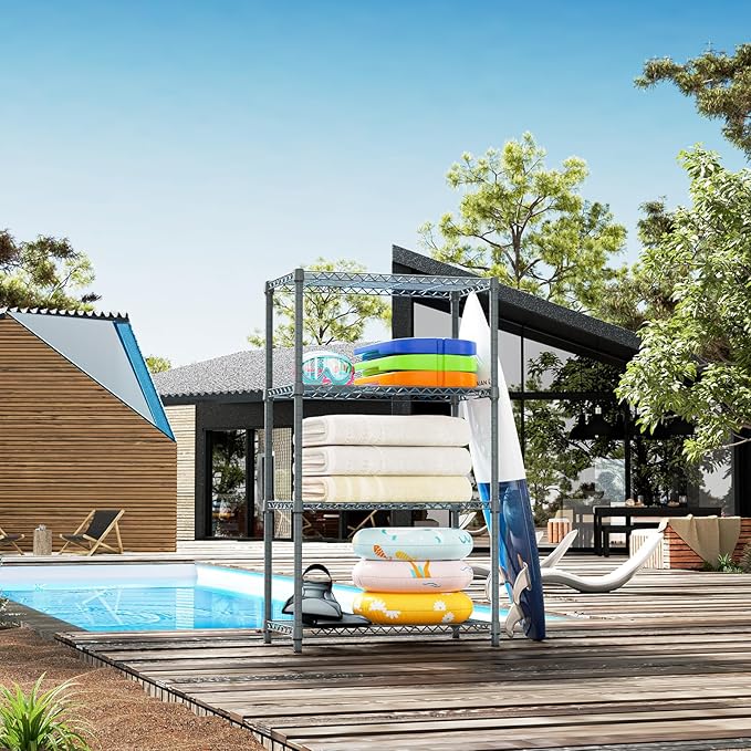 IZEUK 4-Tier Outdoor Metal Storage Shelving Unit, Heavy Duty Wire Rack Organizer with Rust-Resistant and Corrosion-Proof Coating (Grey, 17.7" D x 35.43" W x 59" H)