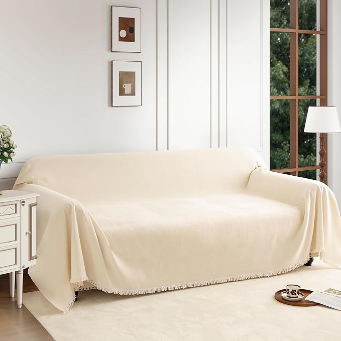 Couch Cover for 3 Cushion Couch Sofa Pet Friendly, Chenille Sectional L Shaped Sofa Cover Washable for Dogs Cats Kids, Leather Furniture Protector Slipcover Decor for Living Room, 71"x134"