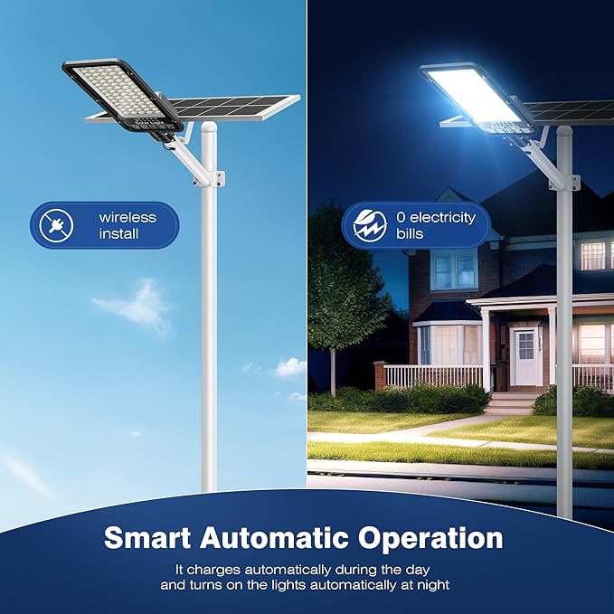 12000W Solar Street Lights Outdoor - 6500K Solar Parking Lot Lights Commercial Dusk to Dawn, Heavy Duty Split Type LED Solar Street Light Remote Control, Street Lights for Yard/Driveway