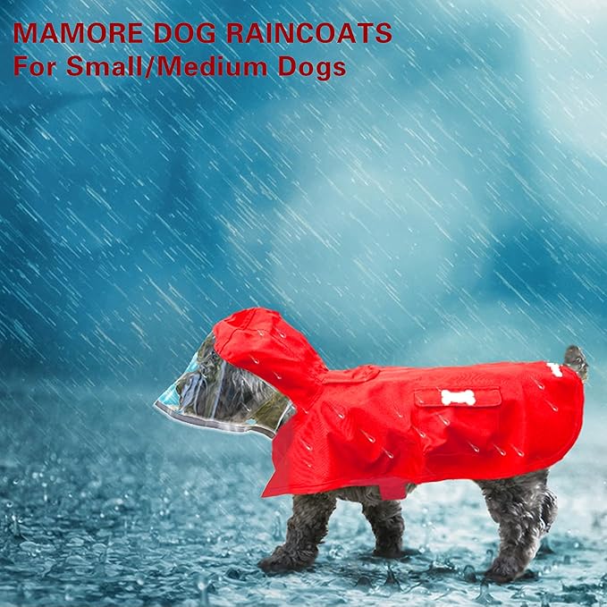 Dog Raincoat,Waterproof Rain Poncho with Hoodie, High Reflective Adjustable Pet Rain Jacket with Leash Hole for Small Medium and Large Dogs (Red, X-Large)
