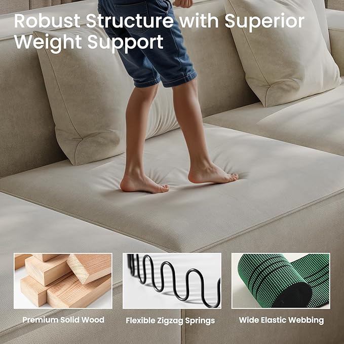 POVISON 83" Modular Sectional Sofa for Living Room Modern Large Sectional Couches Velvet Loveseat Oversized Deep Seat Sofa Set 2 Seater Big Comfy Cloud Couch for House Office