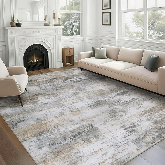 WILLSUN Washable Area Rugs, 8x10 Non-Slip Boho Large Area Rugs for Living Room, Bedroom, Machine Washable Vintage Rug, Indoor Floral Print Carpet for Home Decor, Kid & Pet Friendly Mat