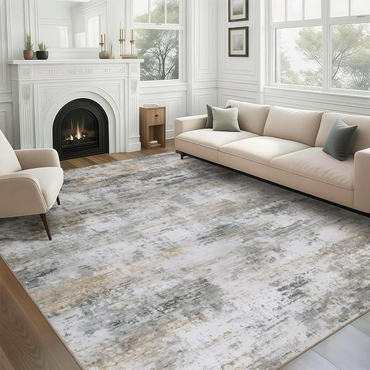 WILLSUN Washable Area Rugs, 8x10 Non-Slip Boho Large Area Rugs for Living Room, Bedroom, Machine Washable Vintage Rug, Indoor Floral Print Carpet for Home Decor, Kid & Pet Friendly Mat