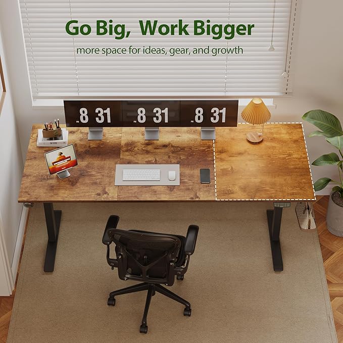 Agilestic Electric Standing Desk, Extra Large 71 x 31.5 Inches Height Adjustable Desk, Sit Stand Up Workstation for Home Office, Ergonomic Rising Gaming Computer Table with Memory Preset, Rustic Brown