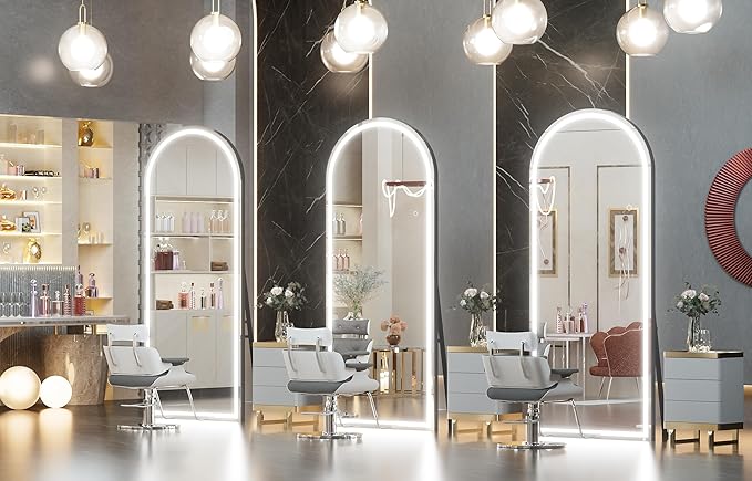 Hasipu 75" x 28" Led Mirror Full Length, Arch Mirror Full Length with Lights, Floor Full Body Glass with Stand,Tempered Glass,Shatter-Proof, Dimming & 3 Color for Bedroom Cloakroom-UL