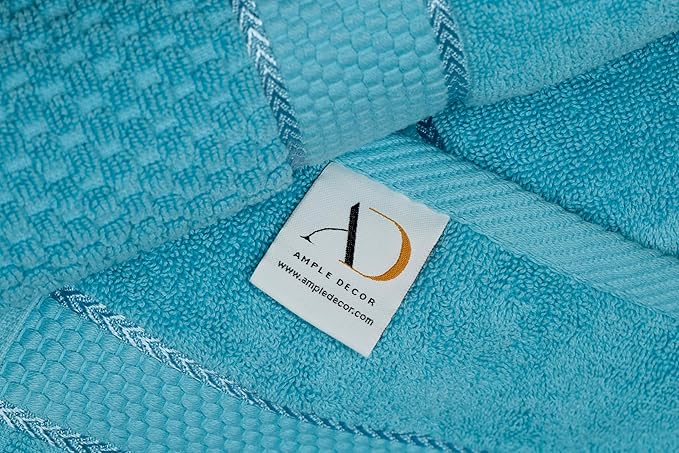 Ample Decor 100% Cotton Hand Towel for Bathroom Set of 4 - Popcorn Textured Towels - 18 X 28 Inch Sky Blue
