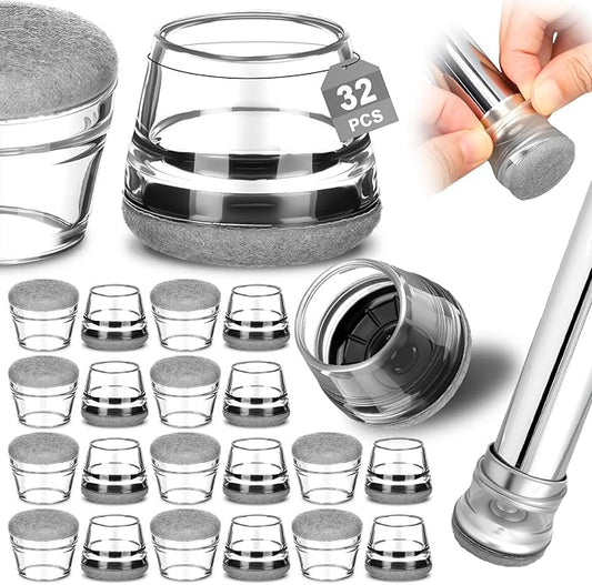 Chunful 32 Pcs Chair Leg Floor Protectors TPE Classroom Chairs & Desks Leg Covers with Quiet Felt Sliders Prevent Floor Scuffs & Scratches Desks Foot Caps Pads Teacher Classroom Supplies (Light Gray)