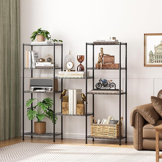 HOMEFORT 5-Shelving Unit, Adjustable Wire Shelving, Metal Wire Shelf Rack Organizer for Kitchen, Pantry, Closet, Bathroom, Laundry, Black,21" W x 11" D x 53" H