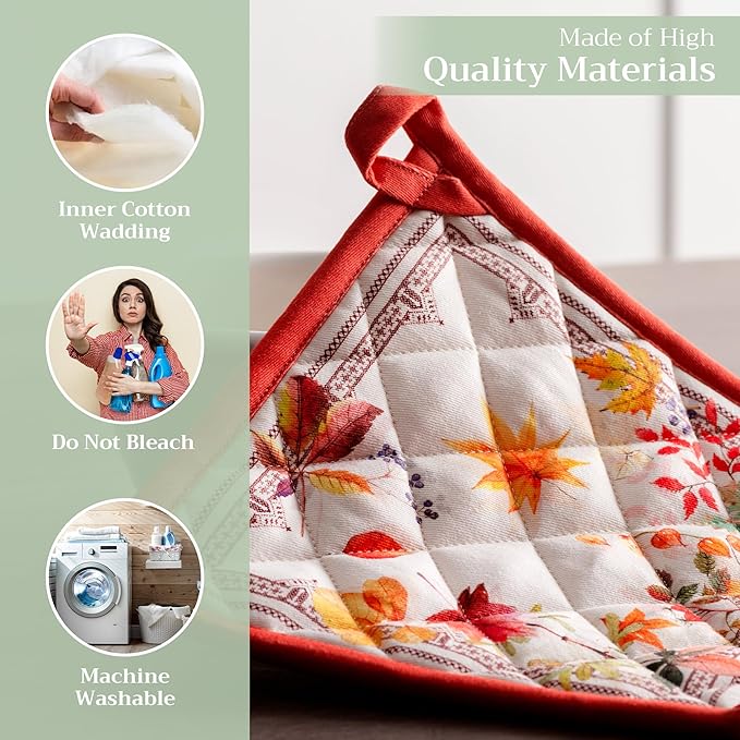 Maison d' Hermine Pot Holders 100% Cotton Heat Resistant Potholders 8" x 8" Hot Pads with Loop for Thanksgiving Christmas Decorations BBQ Cooking Baking Handling Hot Pans (Pack of 1, Amarante)