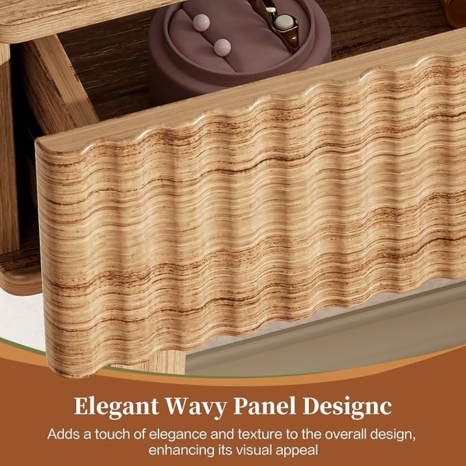 Large Makeup Vanity Desk with Mirror and Lights, Vanity Desk with 6 Drawers & Storage Shelves, Vanity Table with Power Outlet, 3 Color Modes & Adjustable Brightness Dressing Table, Bedroom,Wood