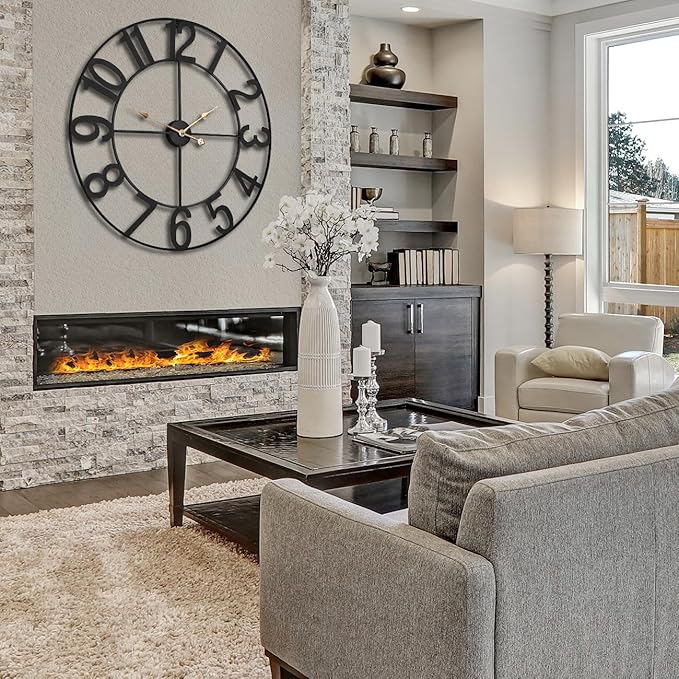 Sorbus 32-Inch Large Wall Clock – Decorative Black Metal Clock with Gold Hands – Silent, Battery Operated, Modern Wall Decor for Living Room, Kitchen, or Office – Great Gift for Housewarming or Office