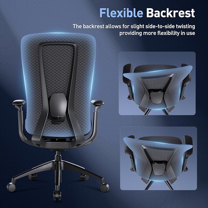 COLAMY Ergonomic Mesh Office Chair, Computer Executive Desk Chair, Ergonomic Office Chair Lumbar Support with Flexible Backrest, Slide Seat, Darkblue