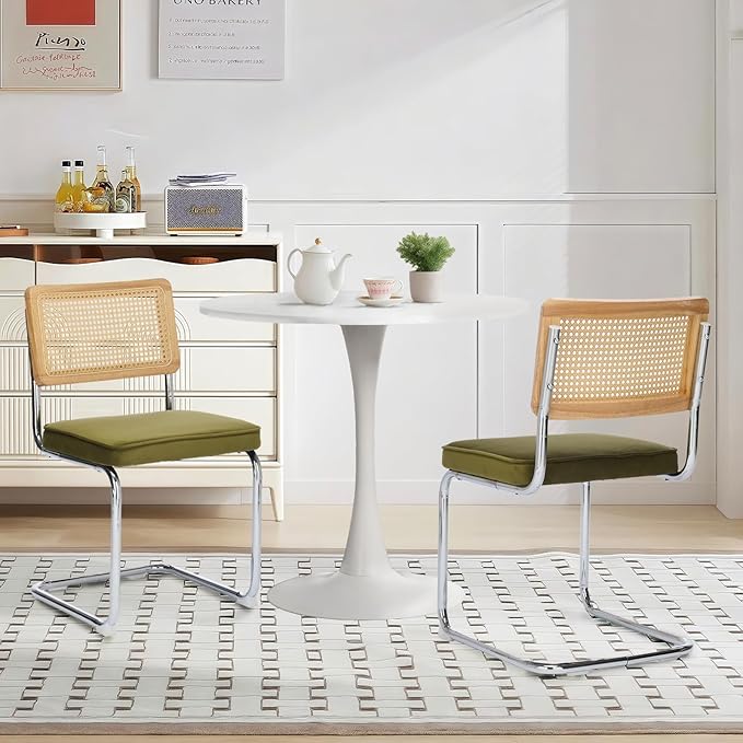 SoarFlash Kitchen Table and Chairs for 2, 31.5" Dining Table Set for 2 with Velvet Upholstered Chairs, 3 Piece Round Kitchen Table Set, Dining Room Table Set for Small Space, Apartment