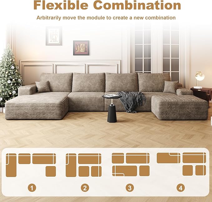 136" Sectional Couches for Living Room Modern Modular Sofa with L-Shape Couchs Upholstered Boneless Couch Deep Seat Sectional Couch with Chaise (Camel, Left Facing Chaise+3Seaters+Ottoman)