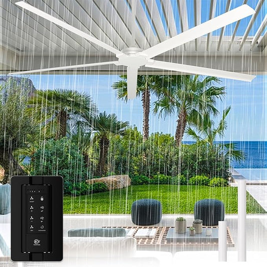 Ceiling Fans Outdoor Waterproof, 72 Inch Industrial Ceiling Fans without Lights, Large White Ceiling Fan No Light with 5 Aluminum Blade, Reverse DC Motor, Outdoor Fans for Patio Shop Garage LivingRoom