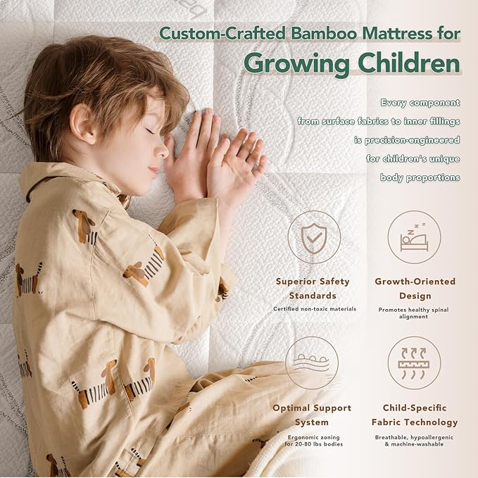 6 Inch Twin Memory Foam Mattress, Medium Firm - CertiPUR-US Certified, Pressure Relief, Bed in a Box - Removable & Washable Bamboo Fiber Cover for Kids, Bunk Bed, Trundle