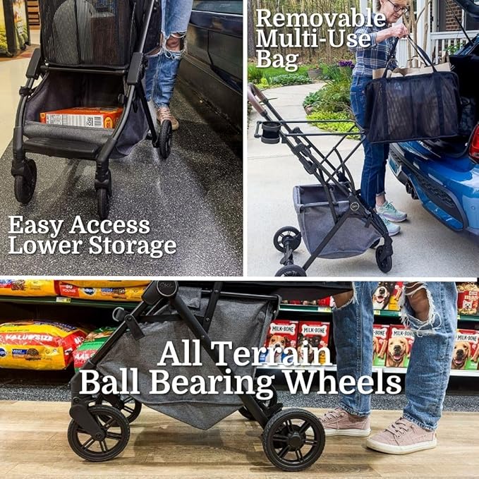 Strolee Personal Luxury Folding Shopping Cart On Premium Wheels – Ultra Lightweight Aluminum Frame – Removable Shopping Bag with Carry Strap & Lower Grocery Storage 75Lbs Capacity (Sage v2)