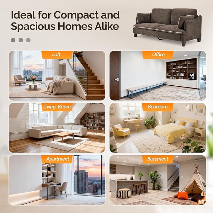 VINGLI 84" W Oversized Comfy Two Seat Love Seat, 37" Extra Deep Seat Piping Design Loveseat Couch with Two Pillows, Linen Fabric Modern Small Sofa for Small Living Room, Bedroom, Brown