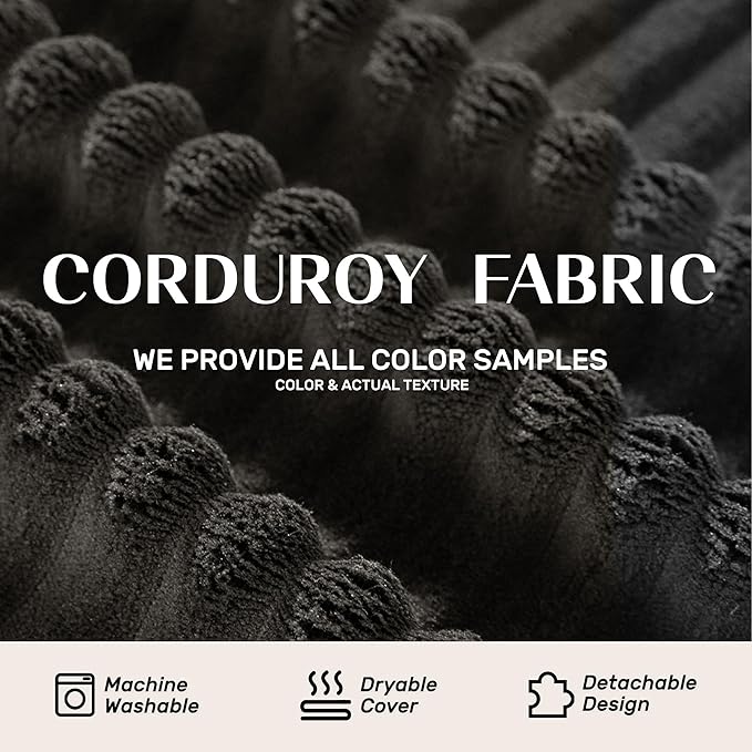 107" Boneless Couch with Deep Seat, Modular Sectional Sofa, Cloud Sectional Couch for Living Room, No Assembly Required, Corduroy, U-Shape 3 Seater Left, Black