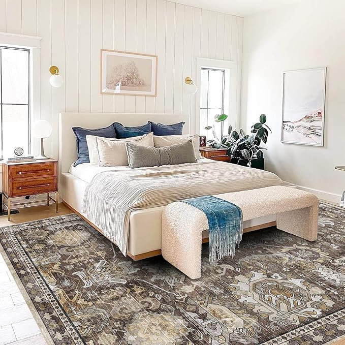 RUGSURE Washable Area Rugs - Perfect for Living Room, Bedroom, Kids Room, Nursery - Stain & Water Resistant Non-Slip, Pet & Child Friendly, Vintage Tribal Area Rugs (Ivory, 3' x 5 ')