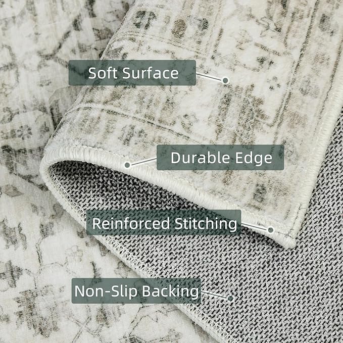 2x4 Rugs Boho Small Washable Area Rugs for Entryway Bathroom Kitchen, Small Rugs Soft Low Pile Non-Slip Rubber Backing Oriental Door Mat(Border Cream