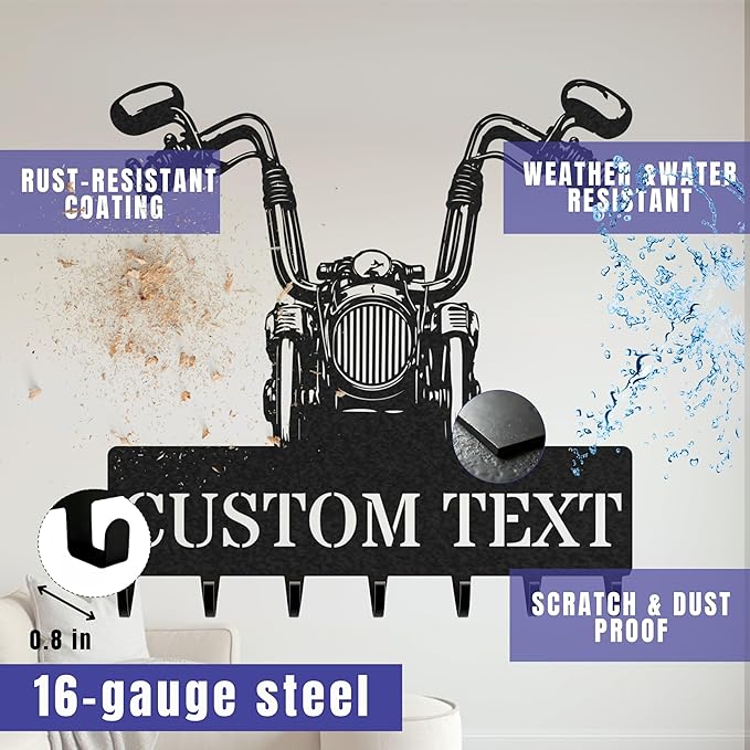 Personalized Key Holder for Wall, Custom Metal Vintage Motorbike Key Hooks with Name, Metal Jacket Holder Hooks Organizer Rack, Coat Hanger Decor for Kitchen, Entryway