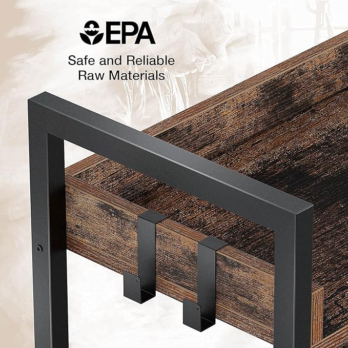 Rolanstar Bookshelf 5 Tier with 4 Hooks, Industrial Wood Bookcase, Vintage Storage Rack with Open Shelves, Rustic Standing Bookshelves Display Rack for Living Room, Bedroom, Rustic Brown