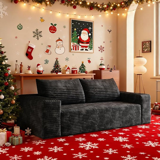 Saiveina 63" Corduroy Loveseat Sofa, Deep Seat Comfy Couch with Backrest and Armrests, No Assembly Required, 2 Seater Couch for Living Room Bedroom Apartment, Black