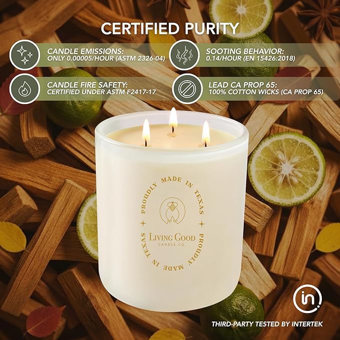 Palo Santo - Palo Santo & Bergamot Pure Beeswax Candle - 90+ Hours Long Burning Classically Designed Non-Toxic Scented Candles for Home Decor and Aromatherapy to Stress & Anxiety Relief - 15 Oz