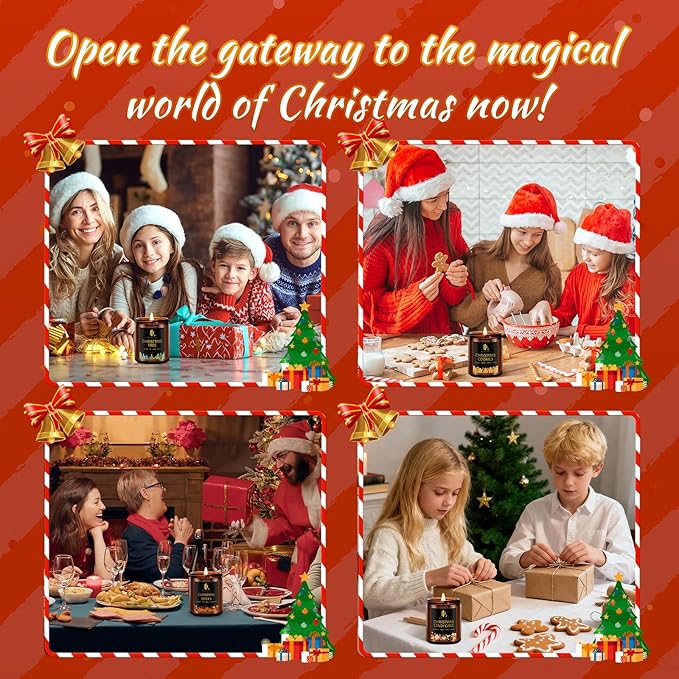 Christmas Candle Set, Scented Candle for Holiday, 4 Pack Soy Candles for Home Scented, Christmas Holiday Candle Gifts for Women Men, Scents of Christmas Tree/Cookies/Spices/Candy Cane