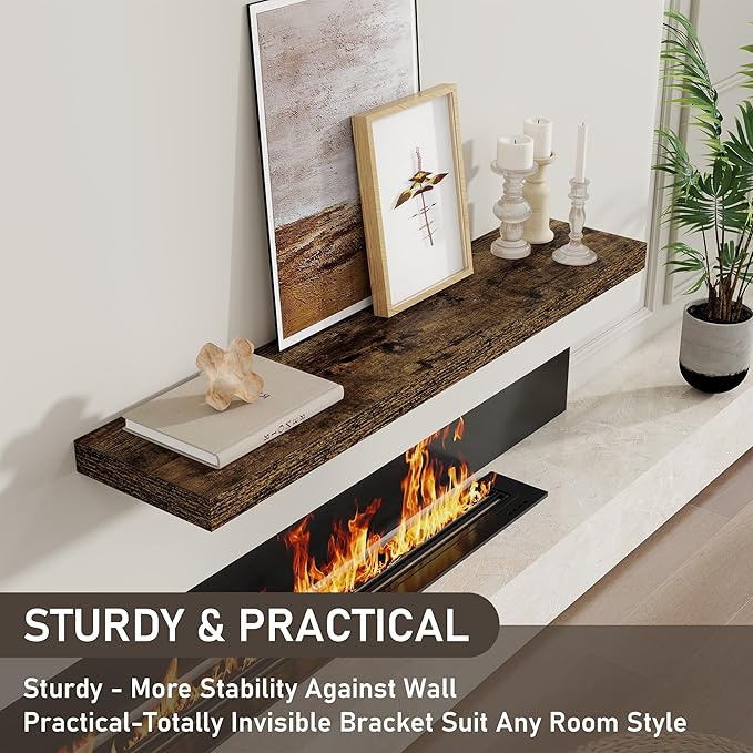 Fun Memories 40" Floating Shelves for Wall, 8 Inch Deep Floating Shelf for Books, Deep Bathroom Shelves Wall Mounted, Rustic Display Shelf for Kitchen, Bedroom, Living Room, Rustic Brown, 2 Pack