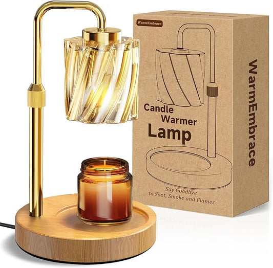 WarmEmbrace Candle Warmer Lamp with Adjustable Height& & Timer Dimmable Light, Gifts for Mom Women, House Warming Gifts New Home Bedroom Decor, Wax Melt Warmer for Jar Candles with 2 Bulbs/Gold