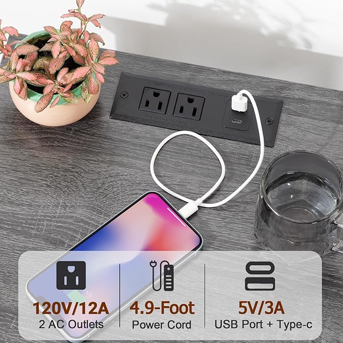 AMHANCIBLE Night Stand Set 2, LED Nightstand with Charging Station, End Tables Living Room with Fabric Drawers, Bedside Table for Bedroom, Dark Grey HET052LDG