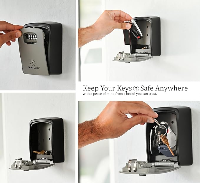 Iron Lock® Key Lock Box XXL Wall Mount – Waterproof Outdoor Key Safe with Heavy-Duty Metal Body & 4-Digit Combination – Lock Box for Keys Outside for Home, Rentals & Realtors (Grey, XXL)