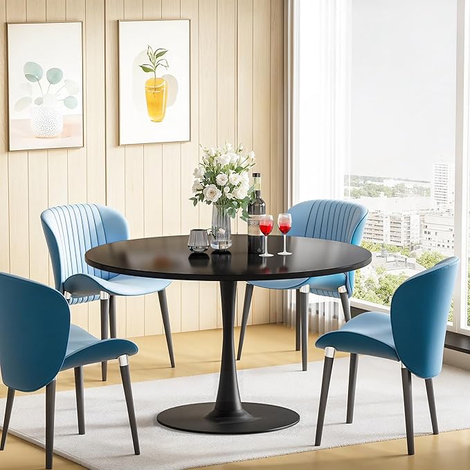 DKLGG Black Round Dining Table, 39.1" Tulip Kitchen Dining Table for 4-5 People with MDF Top & Pedestal Base, Mid-Century End Leisure Coffee Office Living Room Table
