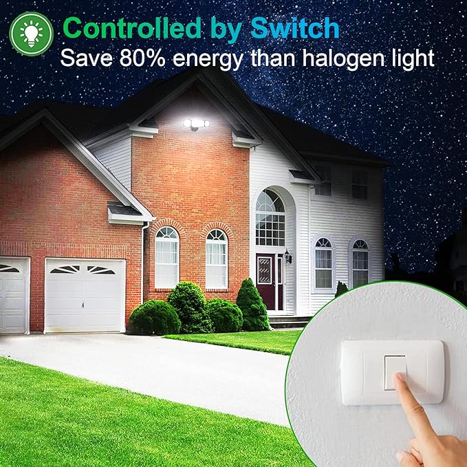 Outdoor Security Light, 5000LM Super Bright Flood Lights, 270° Wide Angle Exterior Lights with 3 Adjustable Heads, IP65 Waterproof, 5000K Wall Mount Aluminum Light for Porch, Garage, Backyard