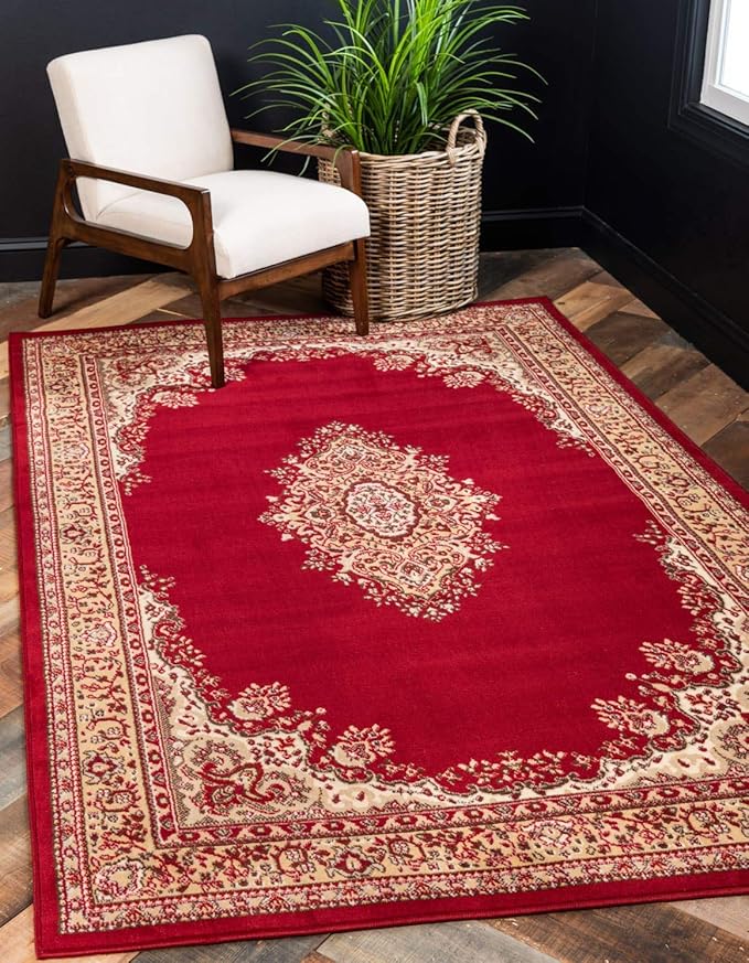 Unique Loom Reza Collection Traditional Persian Style Area Rug, Rectangular 7' 1" x 10' 0", Burgundy/Ivory