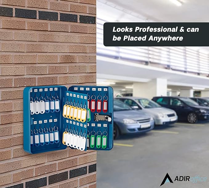AdirOffice Key Lock Box - 48 Hook Wall Mounted Key Cabinet Holder, Lockable Storage - Metal Organizer for Home and Office