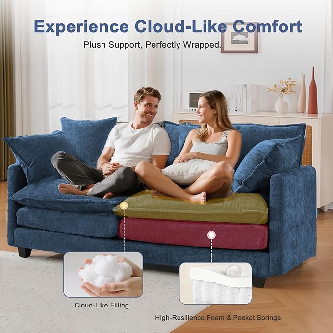 77" Cloud Sofa Loveseat & Couch｜Small 2-Seater Chenille Sectional Sofa with 29.1" Deep Seat｜FSC Certified Solid Wood & Metal Frame｜Easy Assembly & 1YR Guarantee｜ for Apartment Living Room Bedroom