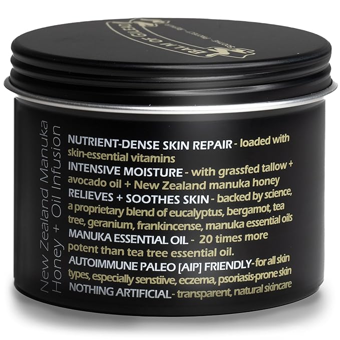 BALM OF GILEAD Manuka Eczema Honey Cream - Moisturizer for Sensitive Skin, Eczema, Psoriasis & Dermatitis - Manuka Honey Ointment, Grassfed Tallow