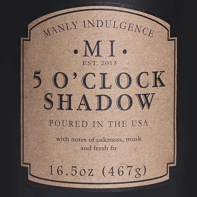 Manly Indulgence 5 O'Clock Shadow Scented Candles for Men, 16.5 oz Single Wick, Premium Soy Blend Wax, 60H Burn, Candles for Home Scented – Made in The USA