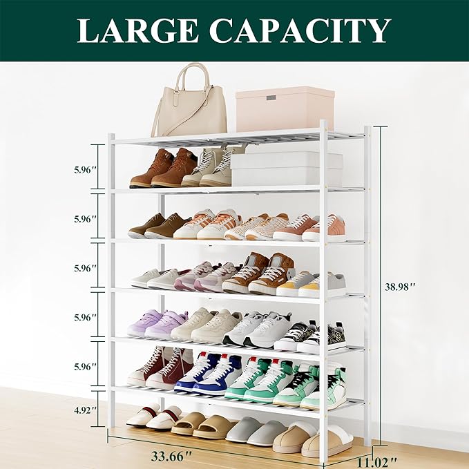 Smiry Shoe Rack, 6 Tier Long Bamboo Shoe Organizer, Stackable Free Standing Wooden Shoe Storage Shelf for Closet, Entryway, Front Door Entrance, White