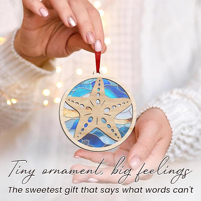 GEEMBI Christmas Teacher Gifts for Women Men - Suncatcher Christmas Ornaments 2025 with Card - Thank You Gifts for Coworkers Nurses Therapists, Teacher Ornament, Starfish Ornaments for Tree