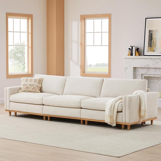 CHITA Super Large Luxury 3 Seat Sectional Modular Sofa, Down Filled Modern Sofa, Deep Seat Comfty Cloud Couch, 118 inch Width, 3 Seat Couch, Solid Wood Leg, Linen