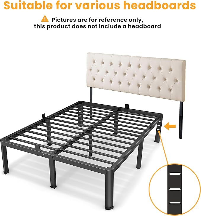 16 Inch Full Size Metal Platform Bed Frame with Round Corners, Storage Space Under High Bed Frame-Heavy Duty Steel Slats Support, Noise Free - Easy Assembly - No Box Spring Needed